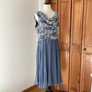 Prelude Blue Floral Chiffon Midi Dress, Size 16